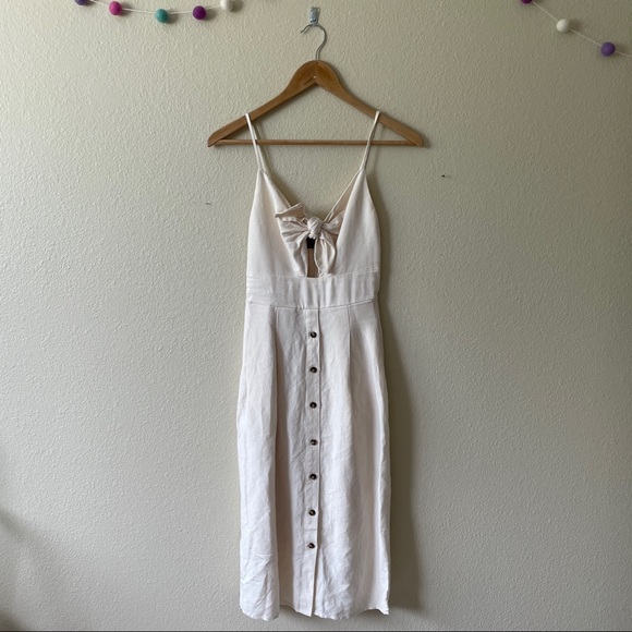 Express Tie Front Linen MIDI Dress XXS - Picture 3 of 7